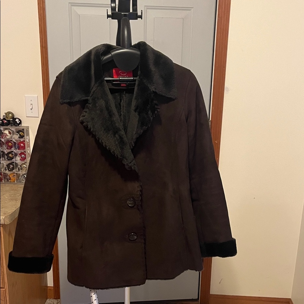 Oscar de la Renta Dark Brown Teddy Jacket with Black Faux Fur